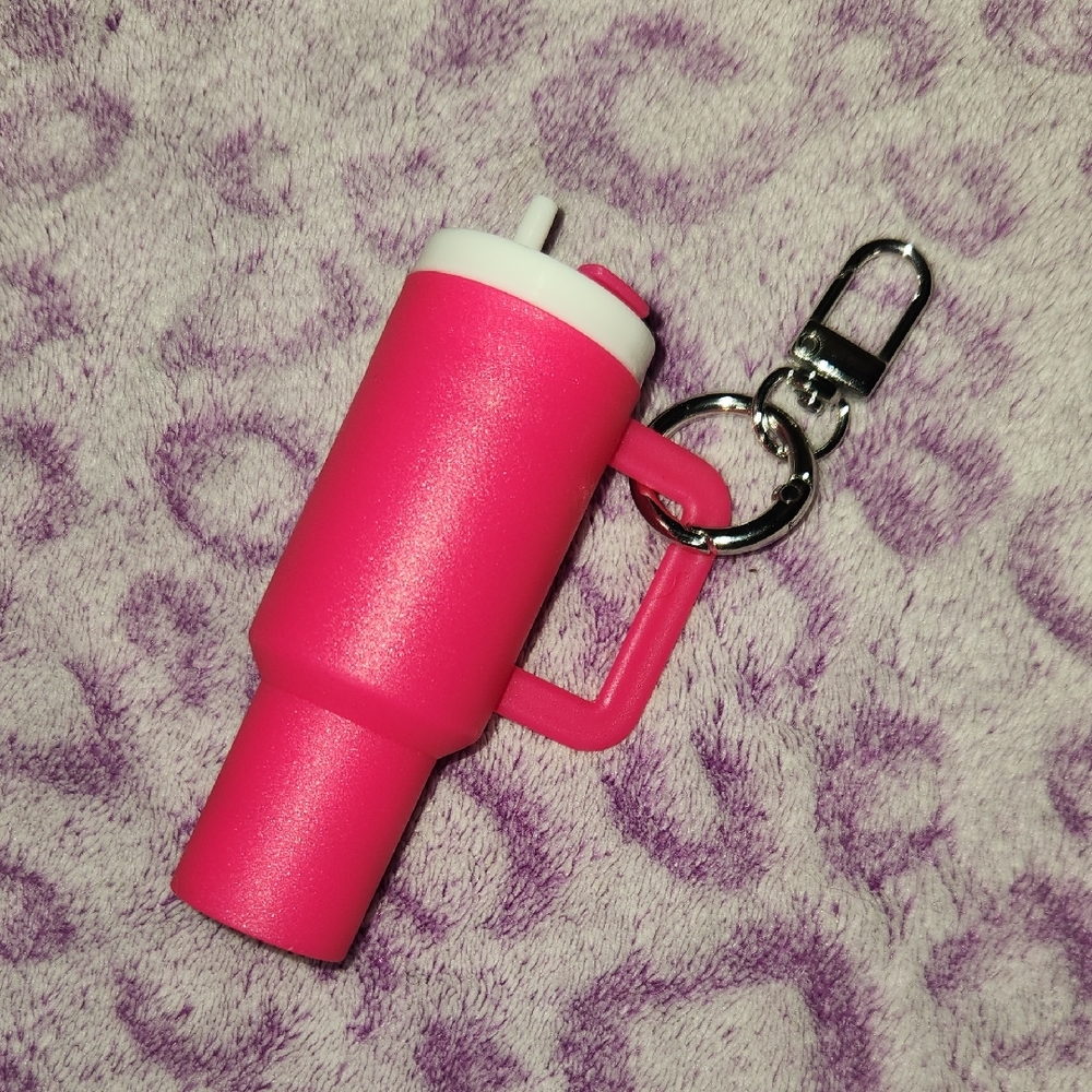 Pink Travel Cup Bag Charm With Hidden Compartment